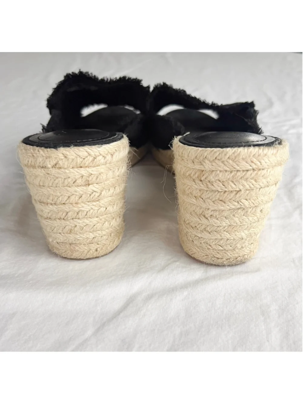 Lauren Ralph Lauren Carlynda Black Linen Wedge Espadrille Sandals Sz 9 Peep Toe